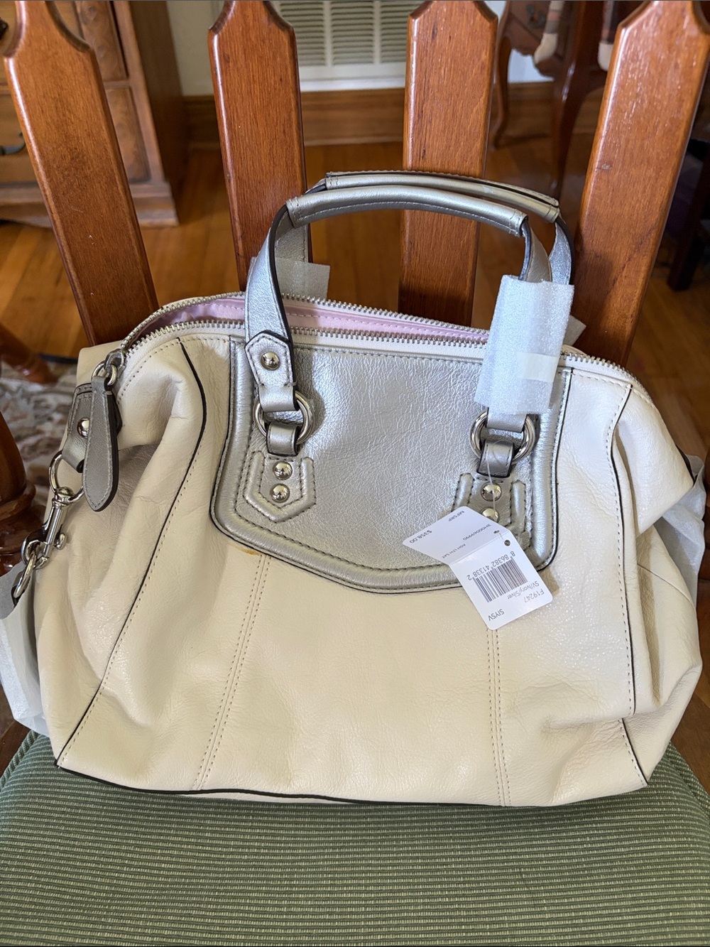 Coach Cream Satchel with Silver Trim